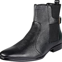 Men's Genuine Leather Chelsea Zip Boots, Black For Casual Party Business banker Moccasins Slipon Style Comfortable Lightweight with TPR sole-image-57