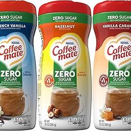 Coffee mate Sugar-Free Powder Coffee Creamer Variety, French Vanilla, Vanilla Caramel and Hazelnut with By The Cup Stainless Steel Measuring Spoons-image-68