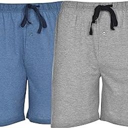Men's 2-Pack Cotton Lounge Drawstring Knit Shorts with Waistband & Pockets, Grey Heather/Chambrey Blue, Small-picture-5