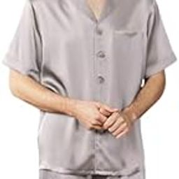 Bella Babe by SK Men Silver Half Sleeve Satin Night Suit with Shorts-35