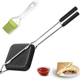 Jainamware NonStick Grill Sandwich Toaster With Silicone Brush – Gas Compatible Sandwich Maker with Double Non-Stick Coating | Easy to Use & Durable Sandwich Griller for Crispy Toasts – Black-2