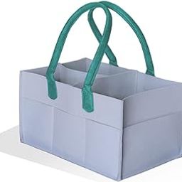 MetDeals - 400 GSM Felt Baby Diaper Caddy Bag Organiser With Handles for Mother,Baby Diaper Bags for Travelling, Diaper Bags for Mothers, Baby Products Organizer (White&Turquoise, 15X10X8 Inches)-image-63