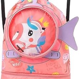 Children's Swimming Dry and Wet Separation Waterproof Storage Bag Children's Sports Portable Cute Cartoon Beach Backpack (Peach)-image-44