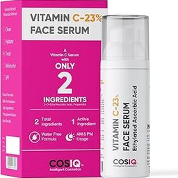 Cos-IQ 23% Vitamin C Face Serum for Glowing Skin (30 Days Pack) | Advanced Molecular Skincare Technology | Highly Stable, Non Irritating, Non Sticky| Brightening Vit C Formula For Men and Women | 30ml-23