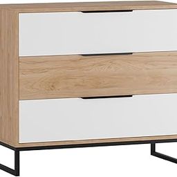WoodArrow Contemporary 3-Drawer Chest: Chic Storage with White and Oak Finish and Robust Metal Legs-24