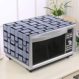Kuber Industries Check Printed PVC Decorative Microwave Oven Top Cover with 4 Utility Pockets (Grey), Standard, (49KM0573)-1