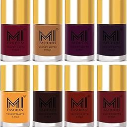 MI FASHION Premium Velvet Matte Finish Lacquer Nail Paint | Unique Multicolour Sets | Water Resistant Matt Top Coat | 9.9ml Each (Pack Of-8)-image-95