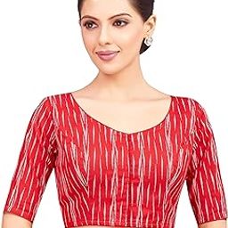 Women's Cotton Ikat Saree Blouse with Elbow Length Sleeves-image-26