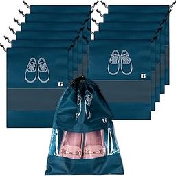 Kuber Industries Pack of 12 Shoe Bags | Shoe Bags for Travel | Non-Woven Shoe Storage Bags | Storage Organizers Set | Shoe Cover with Transparent Window | Shoe Dori Cover | Navy Blue-16