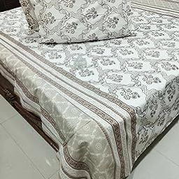 Cotton King Size Double Bedsheet with 2 Pillow Covers, Floral Pattern, 228x274 cm, White and Brown-image-7