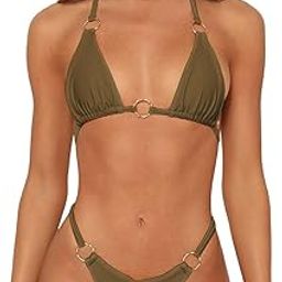 F&M FASHION Women's Triangle Bikini Set with Ring Details, Turquoise Blue, Two-Piece Swimsuit-image-82