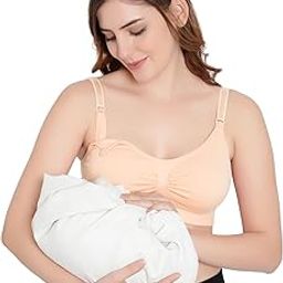 Women Nursing Bra Wireless Bra Women Sleeping Maternity Bra Breastfeeding Bra Black/Pink/Skin-image-49