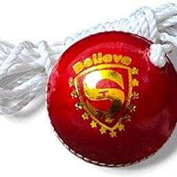 STC SPORTS Leather Cricket Shot Practice Hanging Ball, String Cricket Ball and Knocking Cricket Ball with Rope, RED, Pack of 1 (Red)-image-51