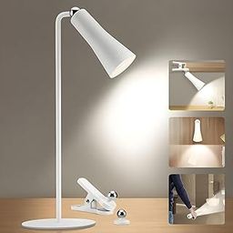 3 in 1 Rechargeable Night Desk Lamp Removable Head Standing Desk Lamp LED Lamp for Bedroom Comes with Table Stand, Clamp Holder and Adhesive Holder - White-31