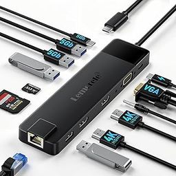 Lemorele 13 in 1 USB C Docking Station Triple Monitor, Multiport Hub Adapter w/Dual HDMI 4K, 1000M RJ45, VGA, 4 USB 3.0/2.0, USB C 3.0, 100W PD, SD/TF, 3.5MM Audio for Type C Laptops-21