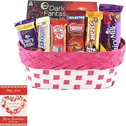SFU E Com Beautiful Chocolate Gift Hamper With Basket | Valentine Chocolate With Love Greeting Card | Valentine Chocolate Hamper | 469-27
