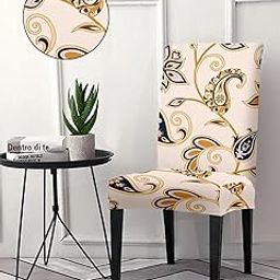 Cortina Dining Chair Slipcovers|Pack of 6|Protection Chair Covers|Removable, Washable|Universal Fit Super Soft Stretchy Polyester Spandex|Living Room, Kitchen, Party|Damask|Beige-image-50