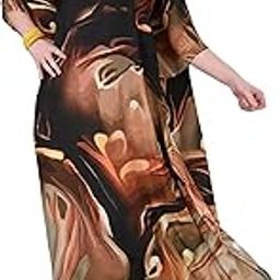 Women's Ethnic Wear Elegant Multicolor Silk Maxi Dress – Silk Sutra Women's V-Neck, 3/4 Sleeves Nightgown (STC-SILK-KAFTAN-118)-54