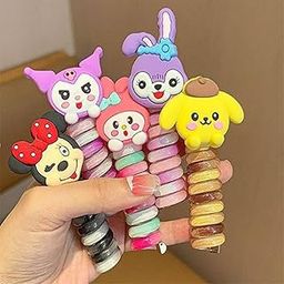 Navjai Spiral Hair Ties for Girls Colorful Braid Telephone Wire hair band for Kids Cute Cartoon Elastic Ponytail Holder stretchy Rubber band Hair Accessories For Women & Girls Pack of 2Pc-image-25