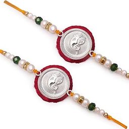 Milan Jewellers Mens (0134) Bis Hallmarked 99.5% Fine Silver Certified Ganesha Rakhi (Pack Of 2) (Red)-image-47