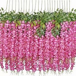 DRYPHON Wisteria Artificial Flowers for Decoration | Christmas Decorations Items for Home Décor | 3.6 ft Long Hanging Flowers Garlands for Home Decoration (Pack of 6, Pink)-image-35