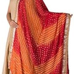 Jaipuri Rajasthani Women Silk Bandhani Bandhej Multi-Colored Heavy Dupatta with Gota Work and Latkan-image-25