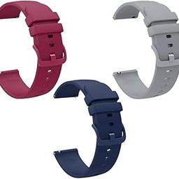 19mm Watch Strap Band Soft Silicone Replacement Wristband Straps with Metal Buckle Compatible with Noise ColorFit Pulse, Beat, Pro 2/Oxy & Boat Strom Smartwatch (Wine,Navy,Grey)-68