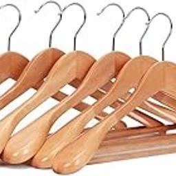 ginoya brothers Wide Shoulder Wooden Hangers, Suit Hangers With Non Slip Pants Bar, Smooth Finish 360° Swivel Hook Solid Wood Coat Hangers For Dress, Jacket, Heavy Clothes Hanger. (6 Count)-image-98