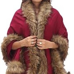 MANRA Women's Wool Blended 4side Faux Fur Wrap Stole for Winter Warm Fancy Shawl-image-55