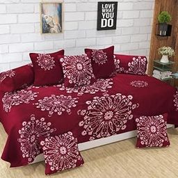 KIAAKSH Printed Diwan Set Glace Cotton Cloth Quality Designer Printed 8 Pieces Standard Size 60x90 Inches Diwan Set (1 Single Bedsheet, 2 Bolster Covers, 5 Cushion Covers) KA-Dwn 47-image-85