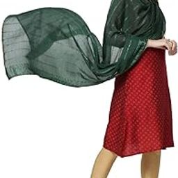 Women's Bottle Green Cotton Chanderi Dupatta with Sequins Weaving-image-7