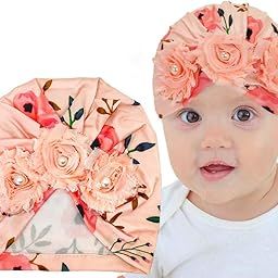 RedChimes 1Pcs Premium Pearl Flower Baby Girls Head Wrap Boho Headbands Turban Soft Silk Hat Cap Headbands for Baby Girls and Infants (Orange)-image-44