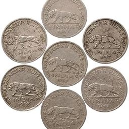 ShubhCoins British India, George VI, Quarter Rupee Tiger Coins Set of 7 |Key Date-1947|, in Circulated Condition Good for Kids Above 5 Years, Coin Collection Education Set for Kids-16