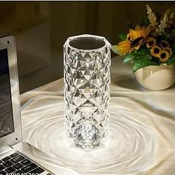 VYNEX Crystal Glass LED Table Lamp with Diamond Pattern | Decorative Mood Light for Bedroom Living Room | Touch Control Night Lamp | Elegant Ambient Lighting for Home-17
