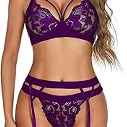 Women Lingerie Set Lace Teddy Strap Babydoll Bodysuit with Garter Belts, Bra, Panty and Black Stocking for Women Special Occason, Honeymoon Wife Bikini-image-63