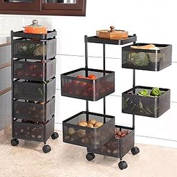 JD FRESH 5 Tier Kitchen Trolley With Wheels/Kitchen Organizer Items and Storage Solutions for Bed room/beauty parlor/bathroom/pantry/living room/study room/Store Your Kitchen Accessories Items(Square)-image-91