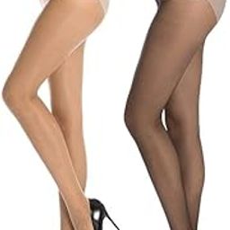 Full Length High Waist Waisted Pantyhose Sheer Tights Stockings 2 Pair High Waist Transparent Nylon Pantyhose Stocking for Women's and Girl's (Black and Skin) (Pack Of 2)-image-22