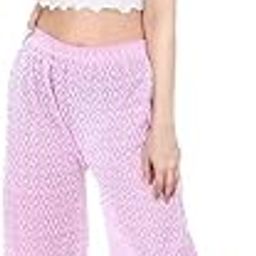 Women Lucknowi Wide Leg Palazzo Lounge Pants Light Weight Loose Comfy Casual Palazzo Free Size (28 Till 32) Baby Pink-image-63