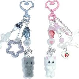 2Pcs Keychains for Girls Cute Cat Keychain for Women Girls, Bag Charms for Handbags, Fuzzy Cat Keychain Aesthetic Stylish Keychains Accessories(Pink)-picture-45