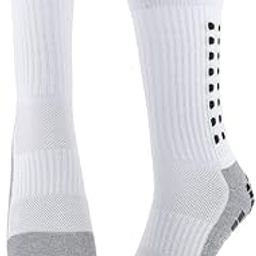Anti-slip Sports Socks, Non-slip Rubber Grip, Cushioned Athletic Socks for Football, Basketball, Running, White and Grey, 1 Pair-image-88