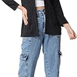 Girl's & Women's Cotton Two Pocket Long Sleeves Shrug -Black, Medium-33