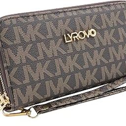 Purse Clutch Wallet for Women - PU Leather Double Zip Card Coin Holder with Wrist Strap (JVK, Brown)-3