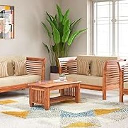 Custom Decor Sheesham Sofa Set for Living Room Wood Furniture | Office | Wooden Sofa Set Natural Teak Brown (3+2+1(New) 2)-image-20