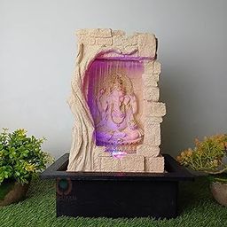 Merupam Ganesha Tabeltop Waterfall Water Fountain with Multicolor LED Light Indoor Water Fountain for Home Decor Decoration Showpiece (M-VAR) (Yellow Ganesha)-image-91