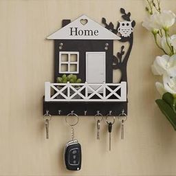 Home Keychain Holder (Matte Black and White) Imported Quality, 7 Hooks, 9.5 x 7.5 inch-picture-28