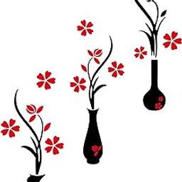 Sai Designs Beautiful Red Flowers Pots Wall Stickers (Pack of 1)-12