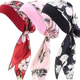 Women Vintage Silky Turbans Head Scarf Elastic Wide Band Multifunction Printing Hat Chemo Hair Loss Cap-image-36