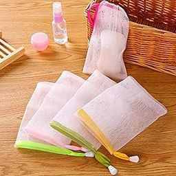 10 PCS Exfoliating Mesh Soap Pouch Bubble Foam Net Soap Sack Saver Pouch Drawstring Holder Bags (Color Random)-0