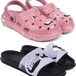 Combo Pack of 2 Slipper/Flip Flops/Slides/Clogs/Sandals with Adjustable Back Strap for Women (WCL-LGirl,Dolphin)-45