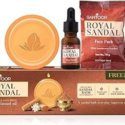 Santoor Royal Sandal Soap, Serum & Face Pack | 100% Sandalwood Oil & Powder | 3-Step Natural Detan | Tan-Free Complexion, Even Skin Tone & Glow | 150g x 3 Soaps + 20g Face Pack + 15ml Serum-7